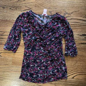 Black and Magenta Blouse with Ruffle across the torso